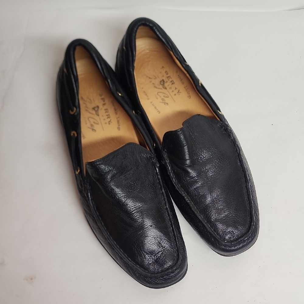 Sperry Top Sider Deerskin Linings Sz 10.5M Men's Black Leather Slip-On Loafers